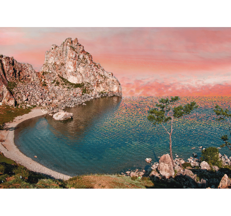 Solnedgang ved kysten sø baikal sø fototapet - TenStickers