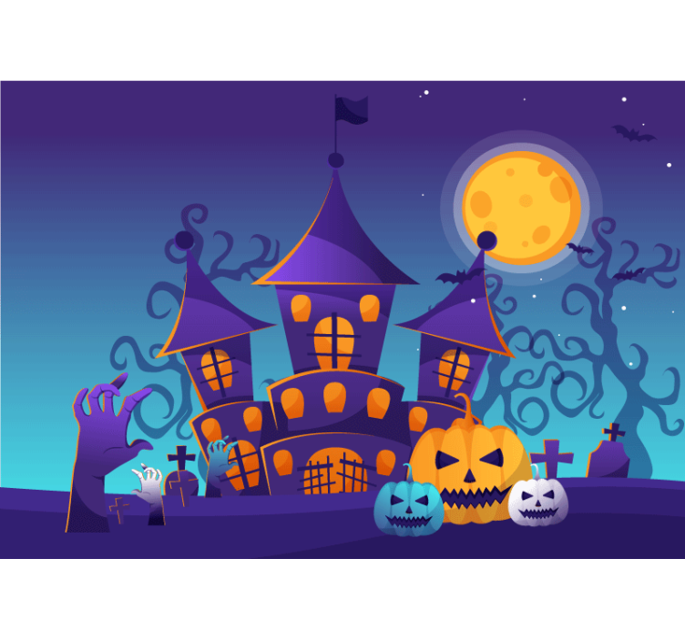 Halloween fototapet spøgelsesslot scene - TenStickers