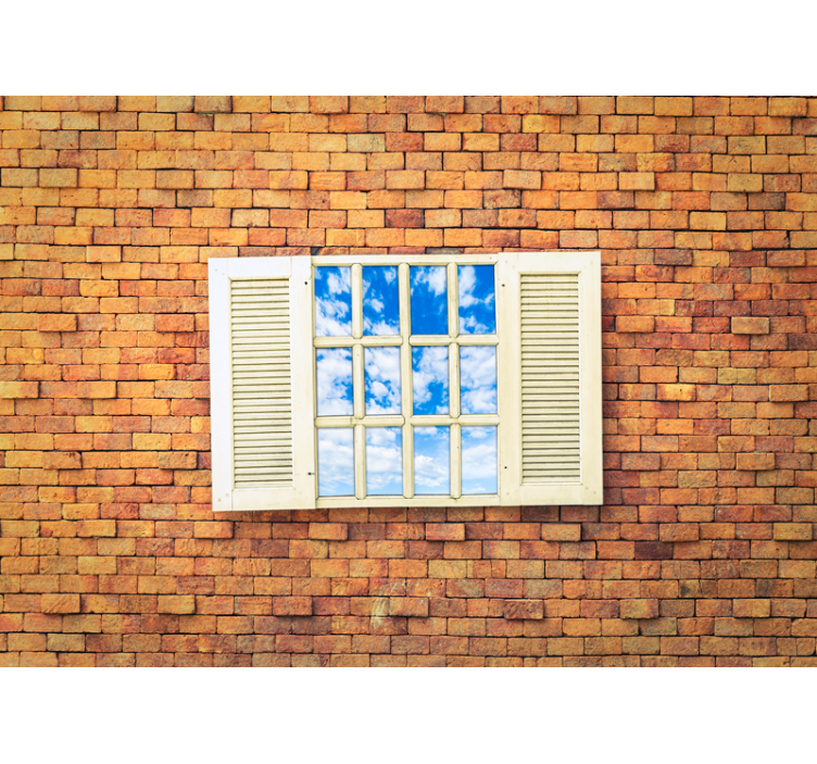 Vindue med blå himmel fototapet - TenStickers