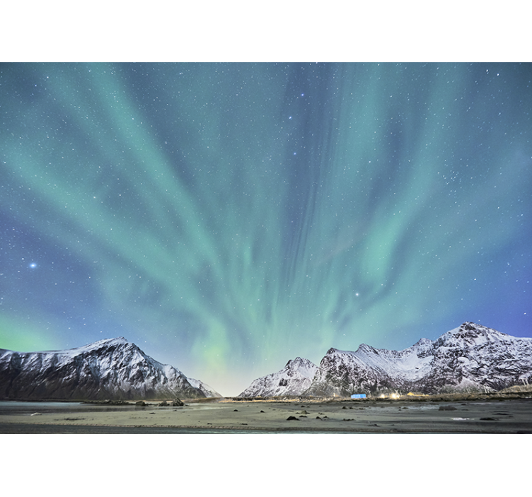 Fototapet bjerg nordlys oplevelse - TenStickers