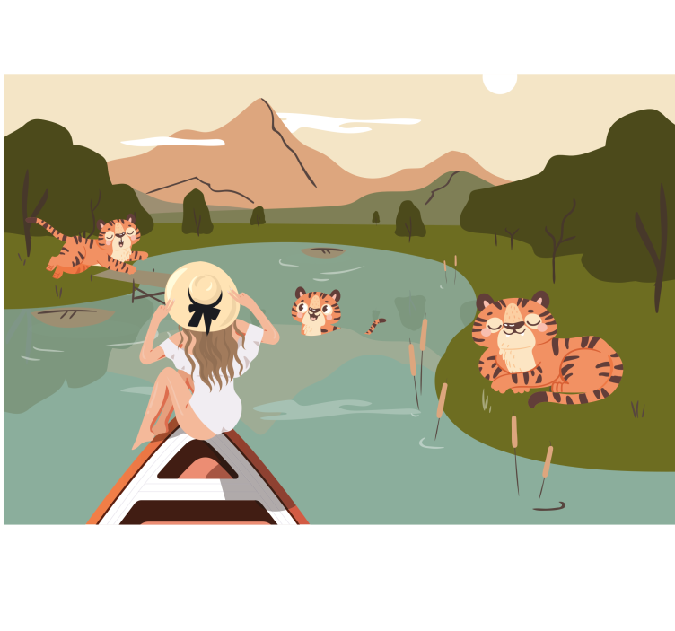 Fototapet til børneværelse tiger eventyr scene - TenStickers