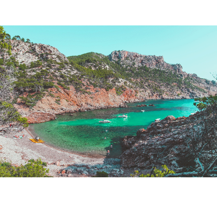 Smuk strand med klipper mallorca hav fototapet - TenStickers