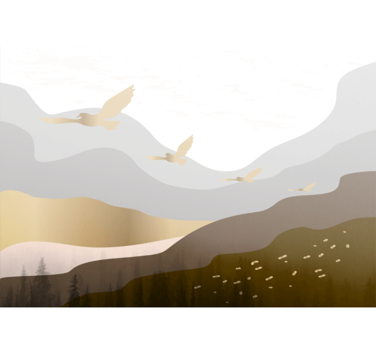 Tapet natur med silhuetter af flyvende fugle - TenStickers