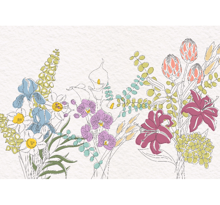 Malede blomster fototapet - TenStickers