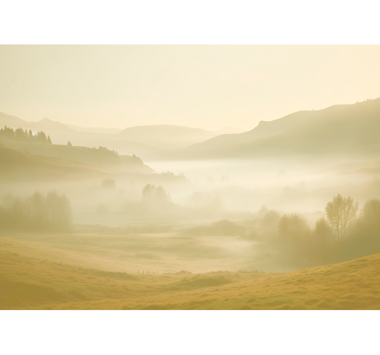 Beige og diset udsigt fototapet af et bjerg - TenStickers