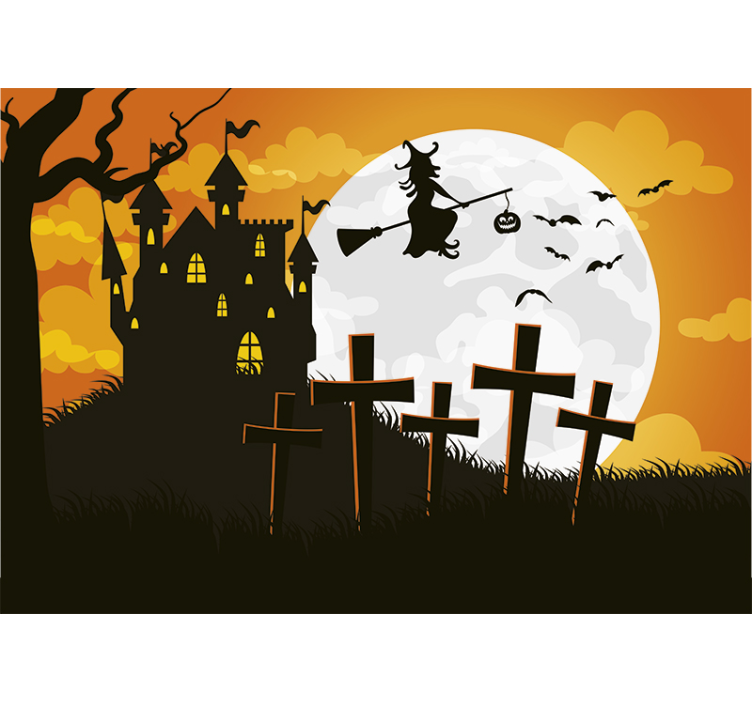 Halloween hus med heks fototapet - TenStickers