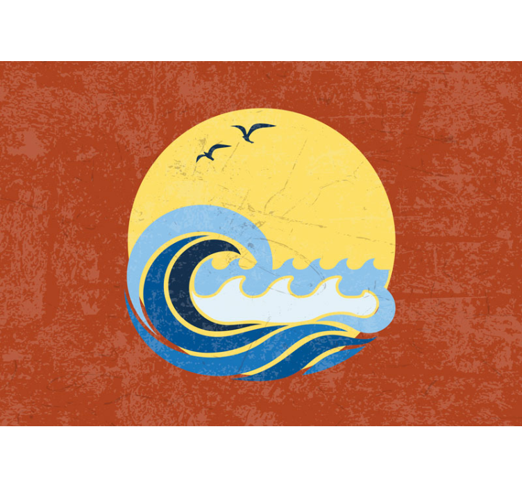 Sol, strand og bølge vintage fototapet - TenStickers