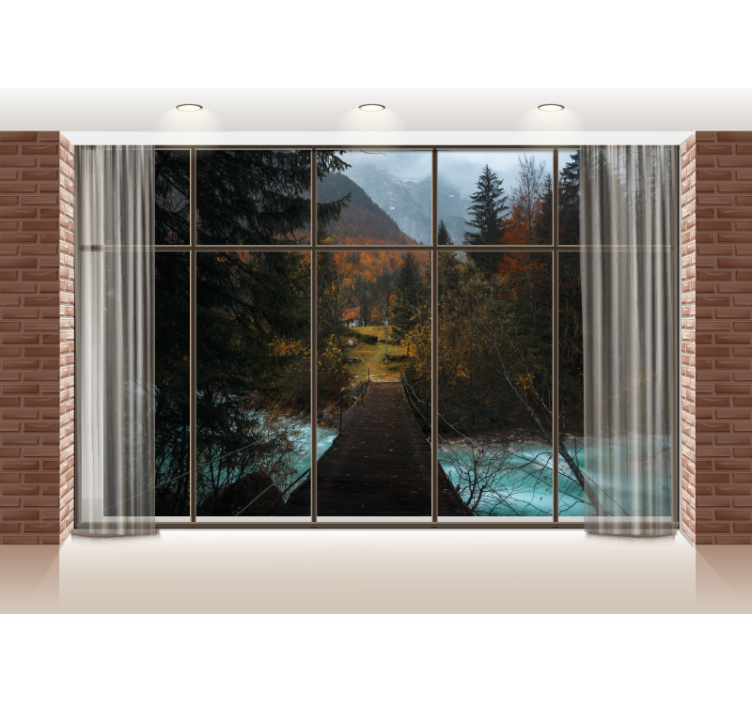 Vindue med skovudsigt træfototapet - TenStickers