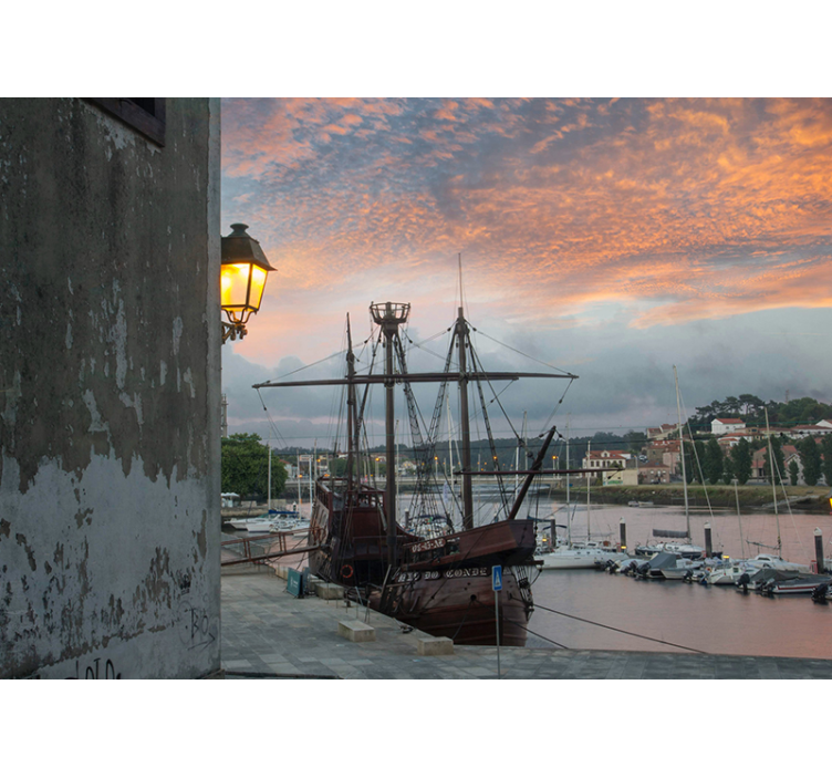 Historisk skibshavn fototapet af byer - TenStickers