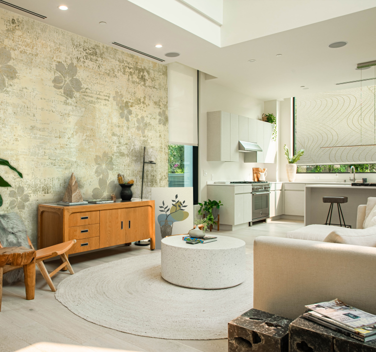 Delikate blomstermønstre fototapet stue - TenStickers