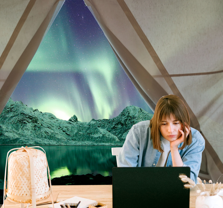 Aurora borealis udsigt landskab fototapet - TenStickers