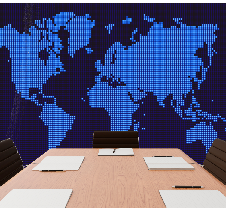 Blå pixel med sort verdenskortmaleri - TenStickers