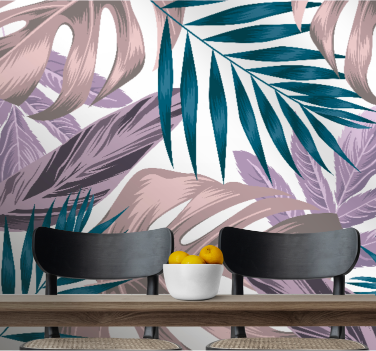 Blush og blå blade natur fototapet - TenStickers