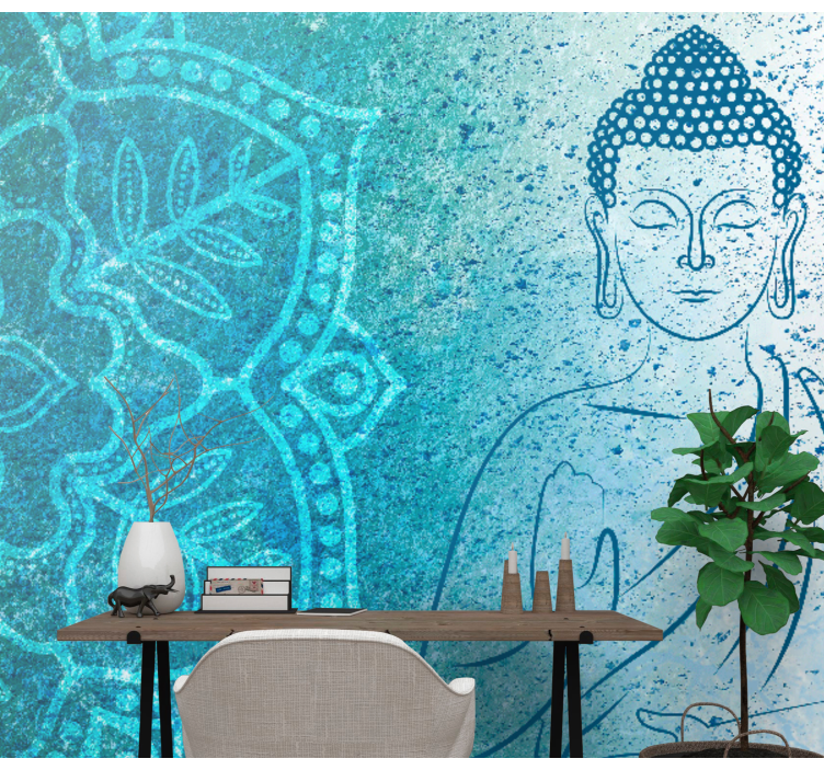 Buddha blå mandala fototapet - TenStickers