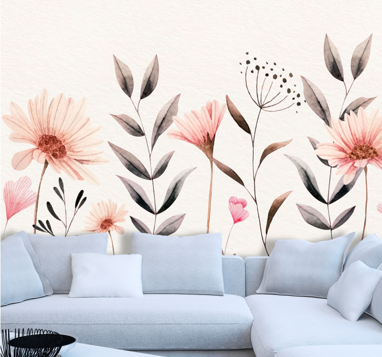 Delikat beige arrangement fototapet blomster - TenStickers