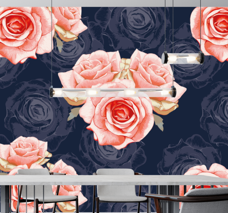 Elegante lyserøde blomster rose fototapet - TenStickers