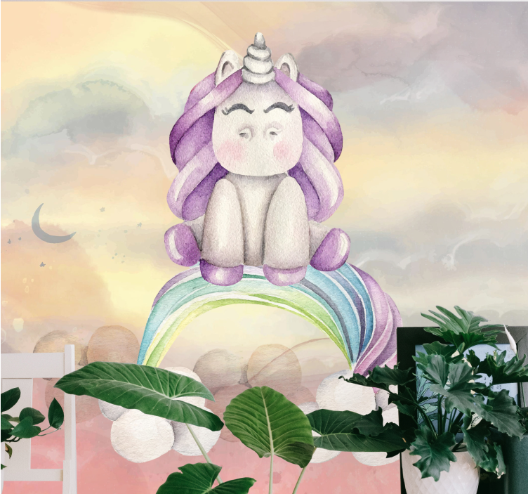 Fantasi fototapet søde enhjørning regnbue - TenStickers