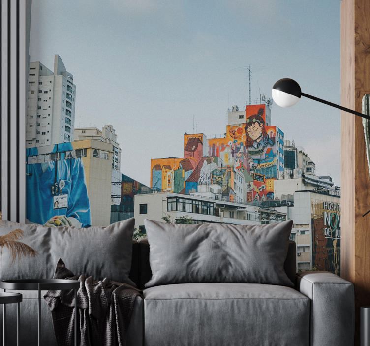 Farverig urban vægmaleri graffiti fototapet - TenStickers