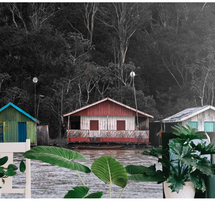 Farverige flodhuse landskab fototapet - TenStickers