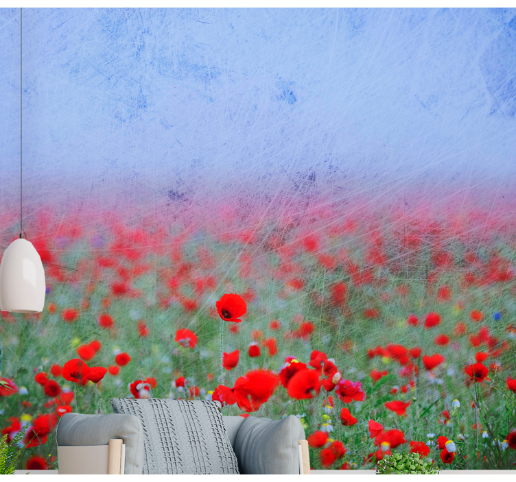 Felt af rød polsk valmue fototapet - TenStickers