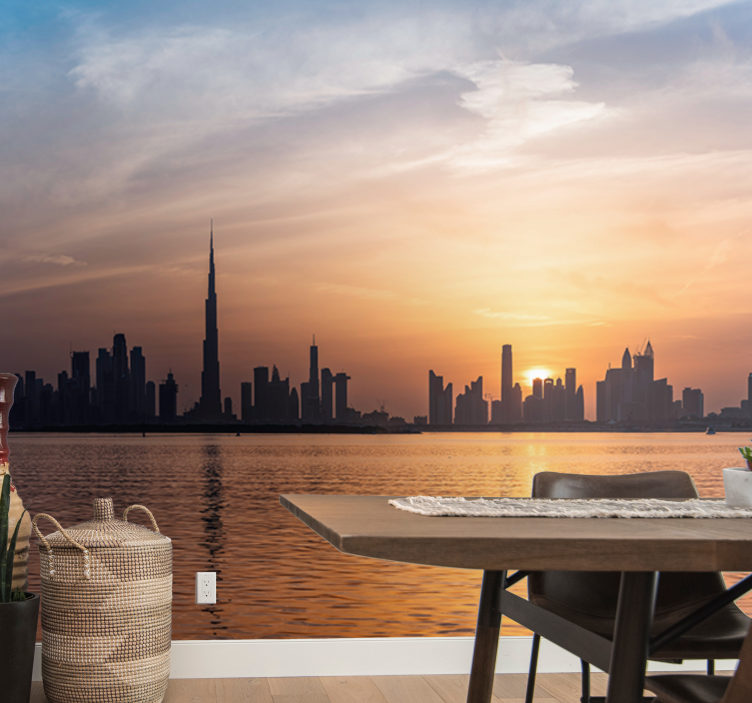 Fototapet af byer dubai skyline ved solnedgang - TenStickers