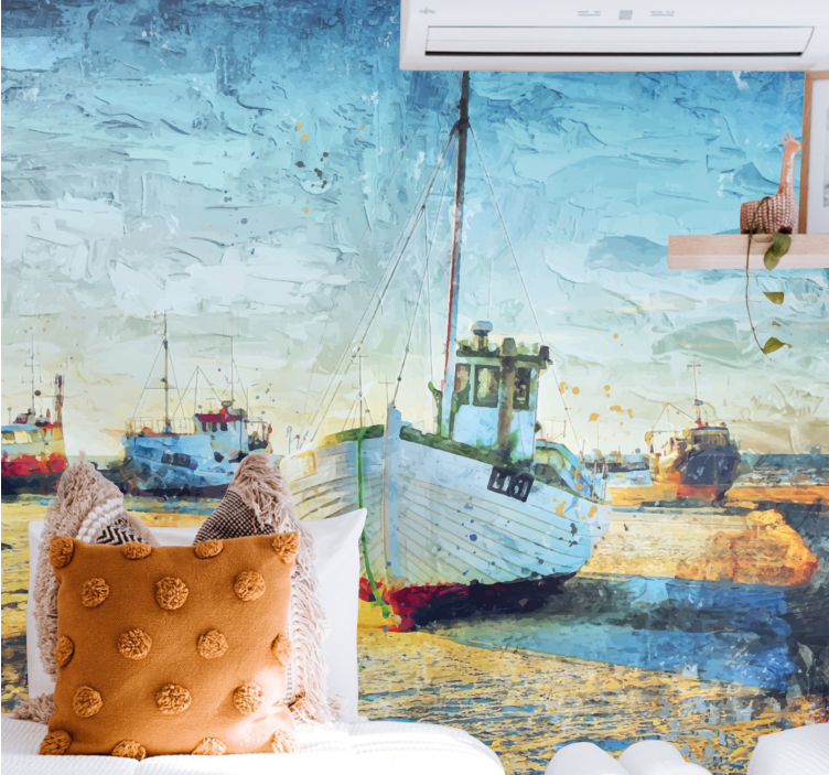 Fototapet af byer fishing boats strandlinie - TenStickers