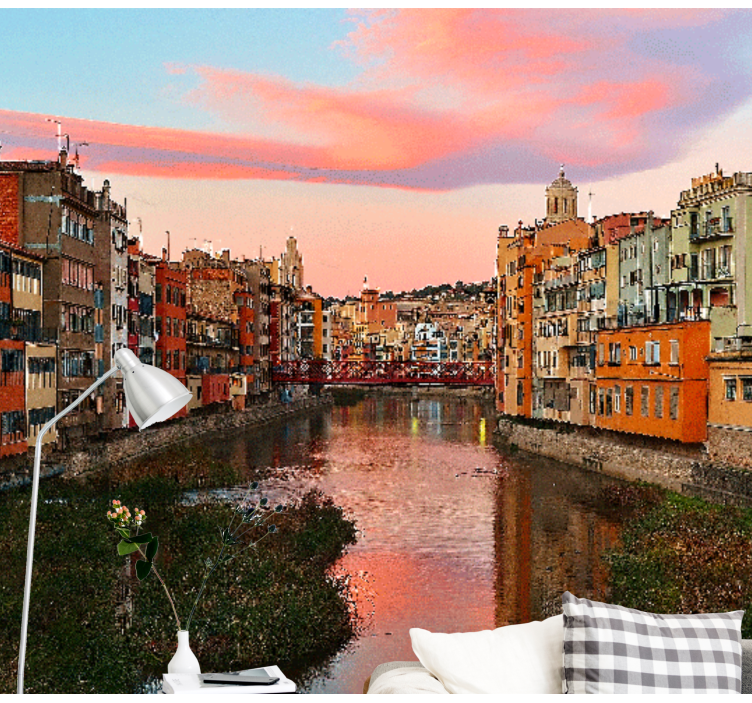 Fototapet af byer girona flod solnedgang - TenStickers