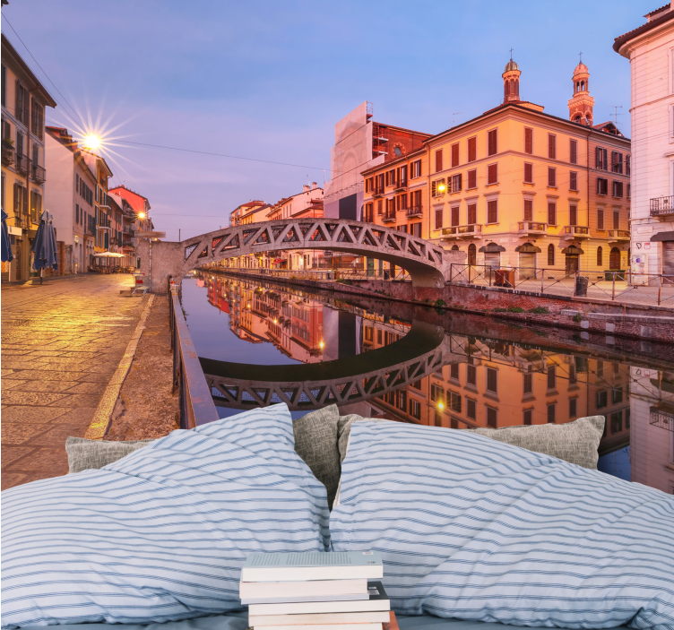 Fototapet af byer milan kanalrefleksion - TenStickers