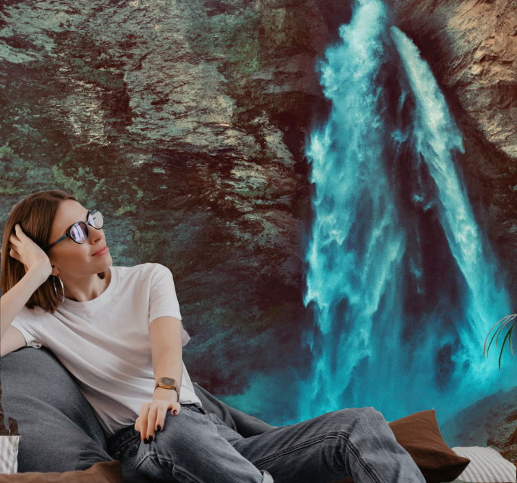 Fototapet bjerg med stor vandfaldsperspektiv - TenStickers