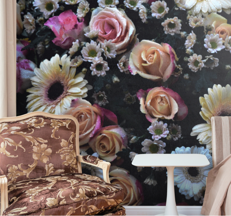 Fototapet blomster roser og margueritter - TenStickers
