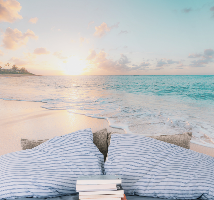 Fototapet hav solnedgang strandstemning - TenStickers