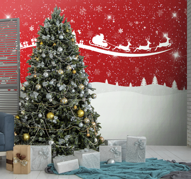 Fototapet jul juleslæde dekoration - TenStickers