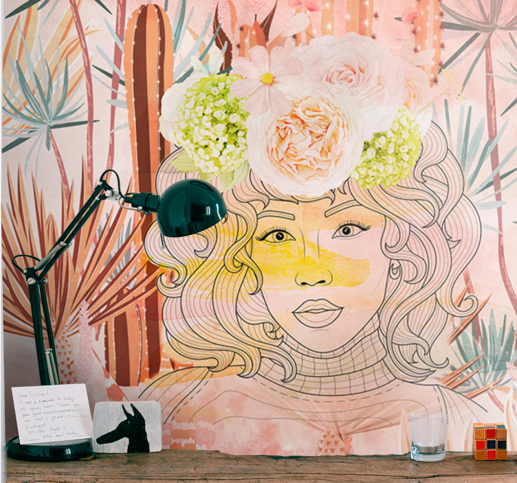 Fototapet kunst floral portræt illustration - TenStickers