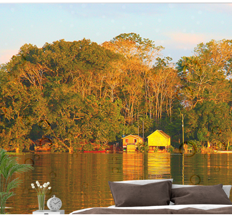 Fredfyldt vandlandskabsrefleksion landskab fototapet - TenStickers