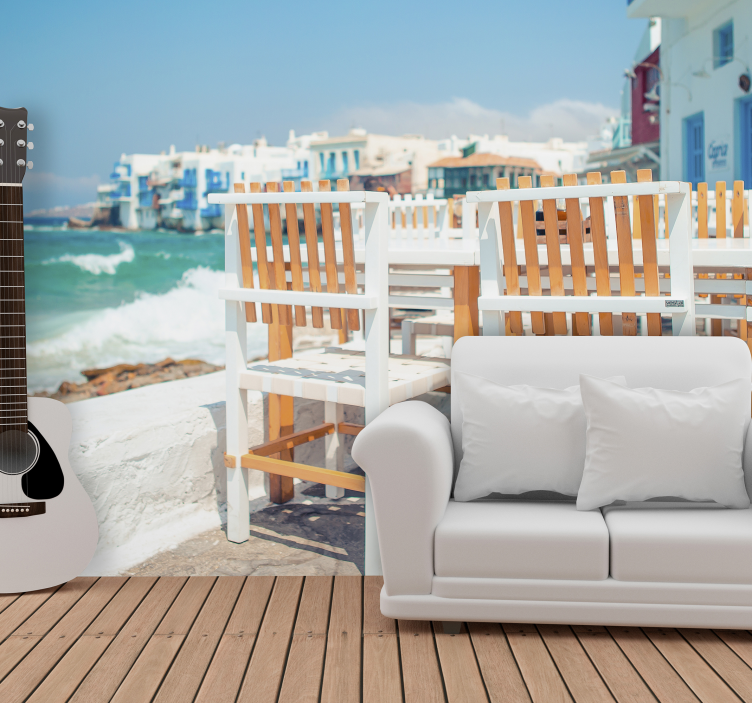 Græsk cafe scenery fototapet - TenStickers