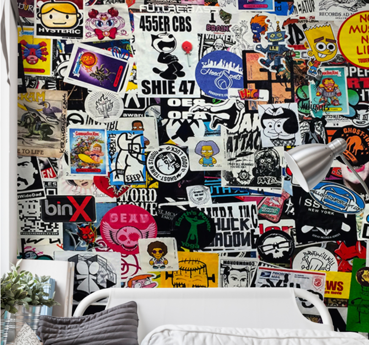 Graffiti fototapet farverig klistermærke collage - TenStickers