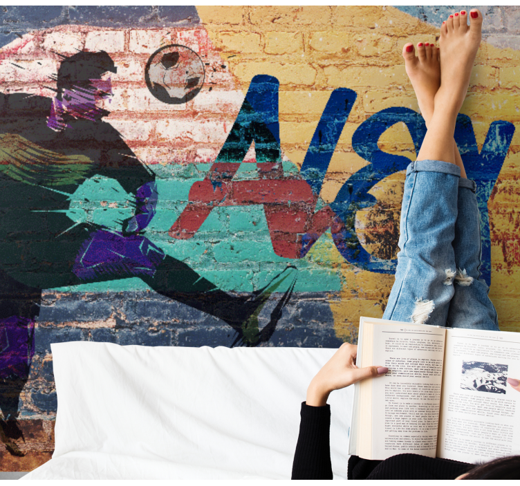 Graffiti fototapet fodboldspiller i aktion - TenStickers