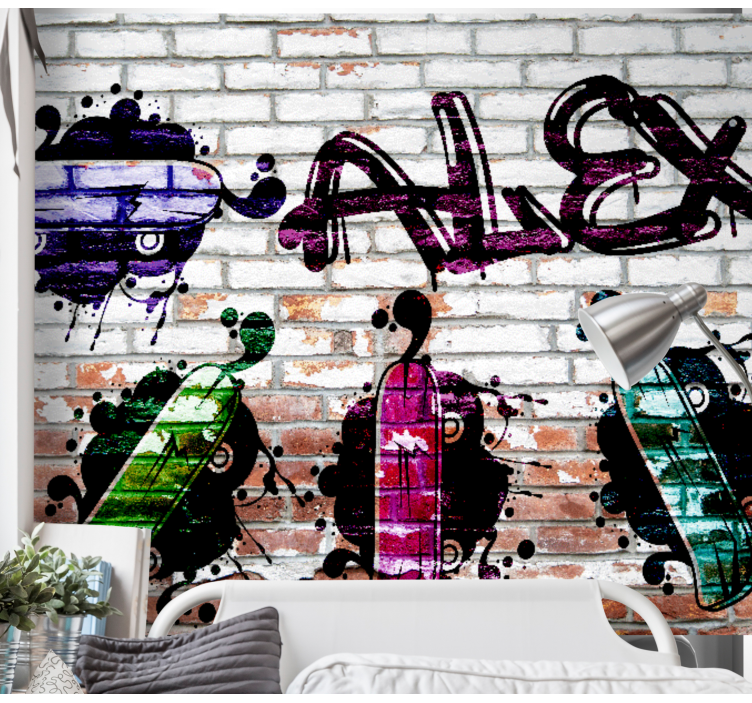 Graffiti fototapet med farverige skateboards - TenStickers