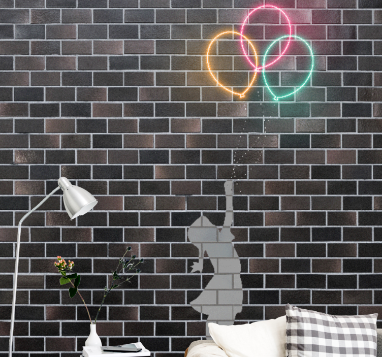 Graffiti fototapet pige der rækker ud efter balloner - TenStickers