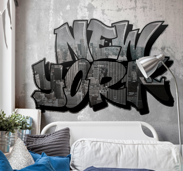 Graffiti med byudsigt new york fototapet - TenStickers