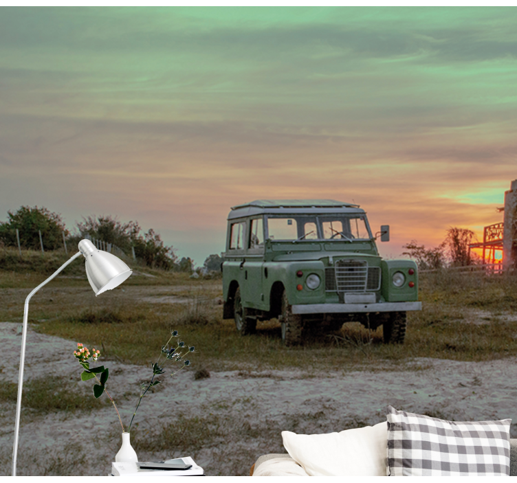 Grøn klassisk bil fototapet køretøj - TenStickers