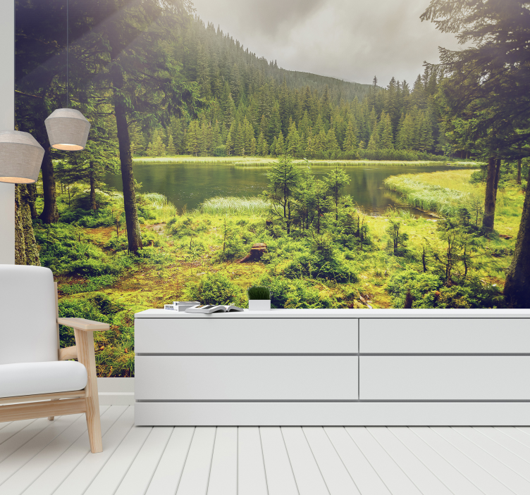 Grønne træer skov fototapet - TenStickers