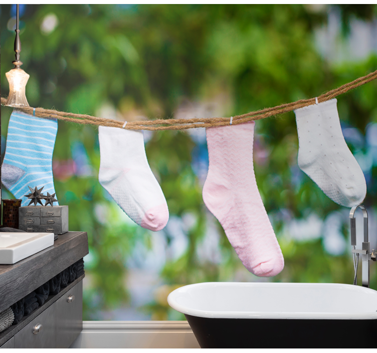 Hængende farverige sokker vintage fototapet - TenStickers