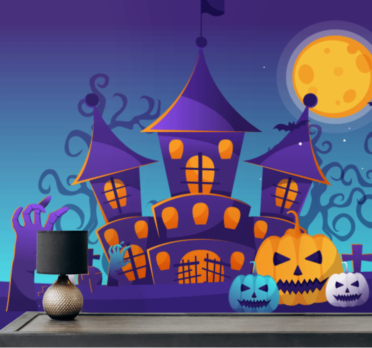Halloween fototapet spøgelsesslot scene - TenStickers