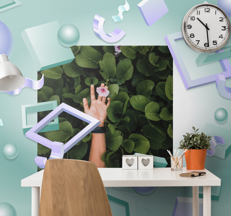 Hånd der holder blomst fototapet blomster - TenStickers