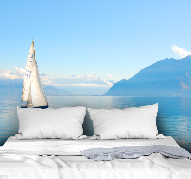 Hav med sejlbåde under havmaleriet - TenStickers