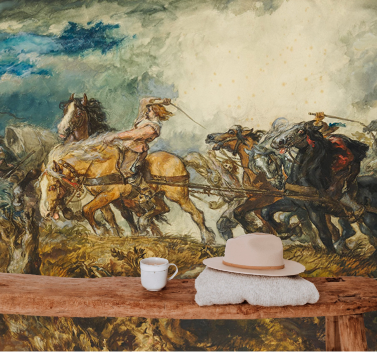 Hestetrukket kaos klassiske kunst fototapet - TenStickers