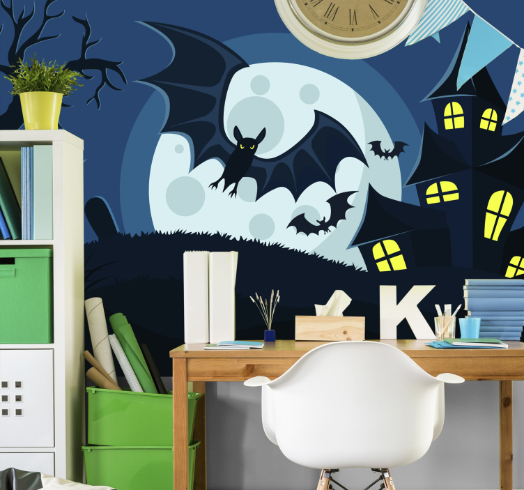Hjemsøgt hus-scene halloween fototapet - TenStickers