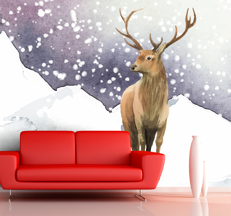 Hjort i sne detaljeret fototapet - TenStickers