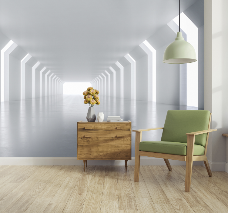 Hvid tunnel med lys for enden 3d fototapet - TenStickers